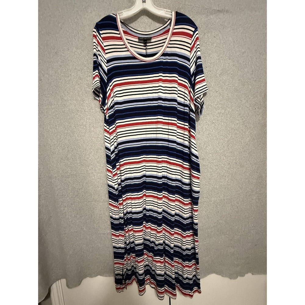 Lane Bryant Dress Womens 18/20 Multicolor Stripe Scoop Neck T Shirt Maxi Pockets